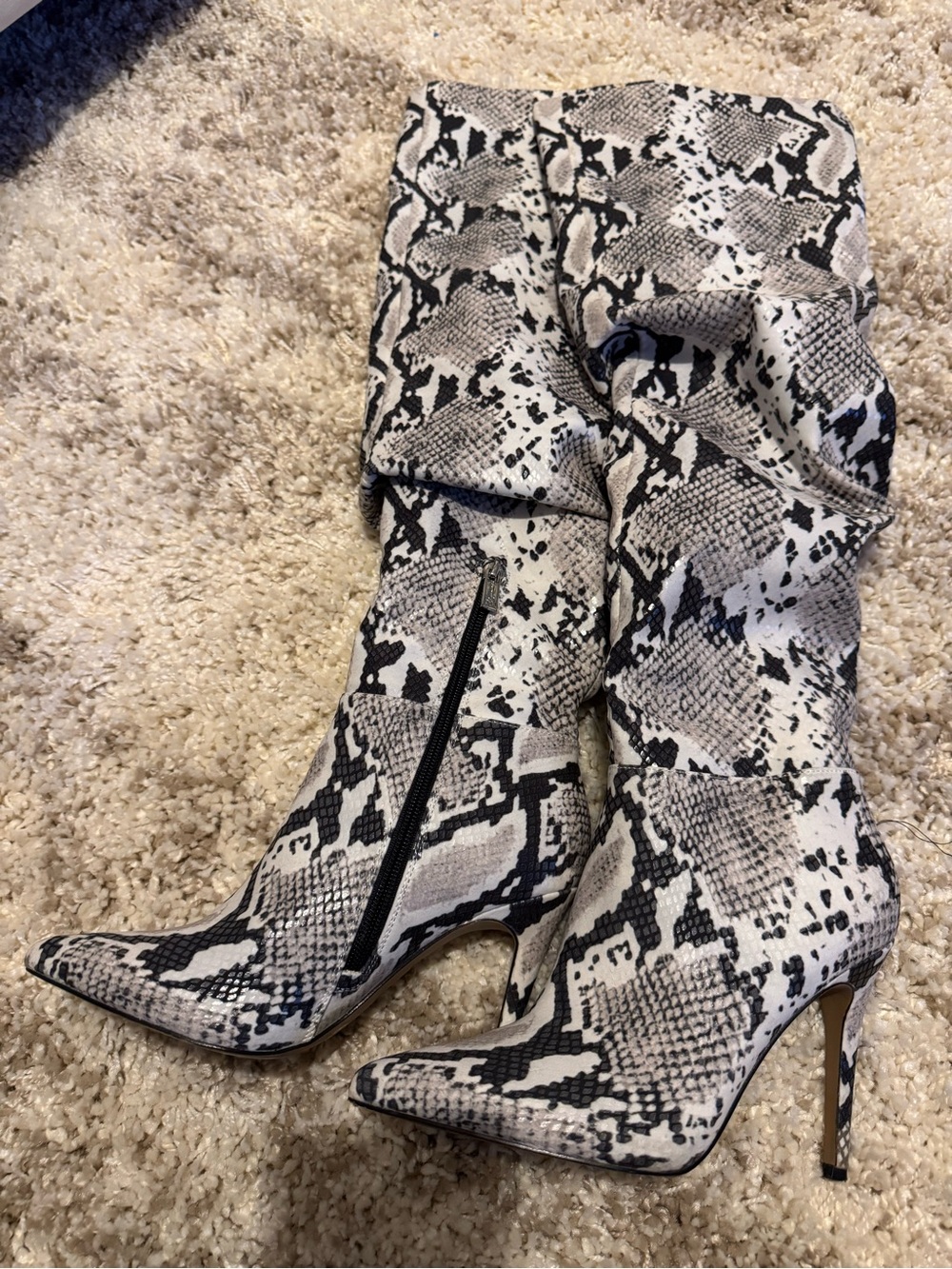 Jessica Simpson Snake-Print Over-the-Knee Stiletto Boots - Black & White Sz:6.5